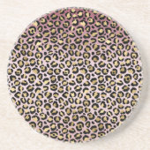 ピンクグラデーション金ゴールドブラックヒョウ印刷 コースター (正面)