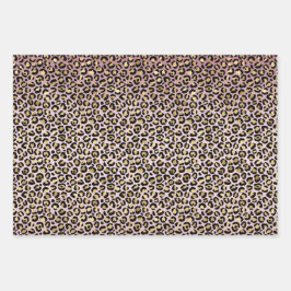 ピンクグラデーション金ゴールドブラックヒョウ印刷 ラッピングペーパーシート