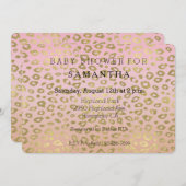 ピンクグラデーション金ゴールドレオパードプリントベビーシャワー 招待状 (正面/裏面)