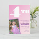 ピンクグラデーション 4歳の誕生日招待状 女の子 写真入り 招待状 (スタンド正面)