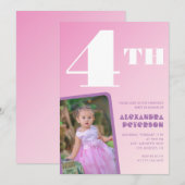 ピンクグラデーション 4歳の誕生日招待状 女の子 写真入り 招待状 (正面/裏面)