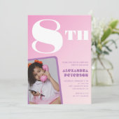 ピンクグラデーション 8歳の誕生日招待状 女の子 写真 招待状 (スタンド正面)
