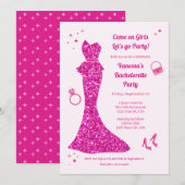ピンクグラマラスなドレスバチェロレッテ 招待状 (正面/裏面)
