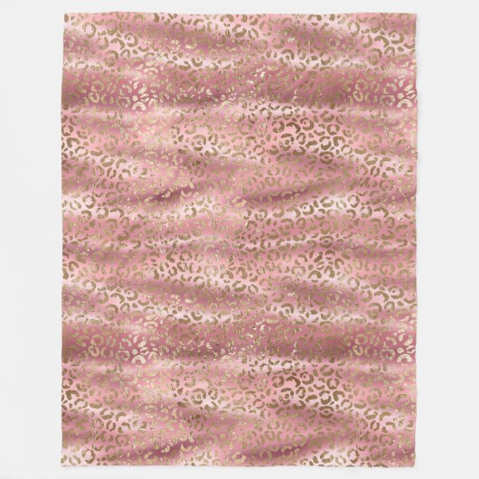 ピンクグラムグラム金ゴールドヒョウアニマルプリント フリースブランケット (正面)