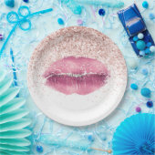 ピンクグラムグリッツグリッターリップ ペーパープレート (パーティー)