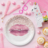 ピンクグラムグリッツグリッターリップ ペーパープレート (パーティー)