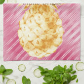 ピンクグラムストライプ金ゴールド熱帯性パイナップル キッチンタオル (折り畳み)