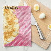 ピンクグラムストライプ金ゴールド熱帯性パイナップル キッチンタオル (四つ折り)
