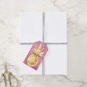 ピンクグラムストライプ金ゴールド熱帯性パイナップル ギフトタグ (より糸付き)