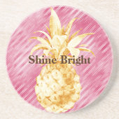 ピンクグラムストライプ金ゴールド熱帯性パイナップル コースター (正面)