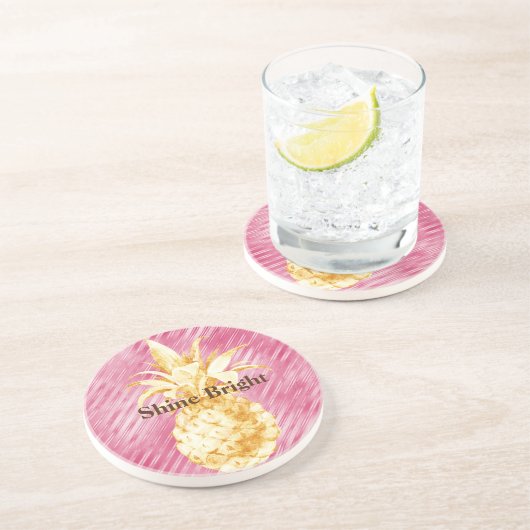 ピンクグラムストライプ金ゴールド熱帯性パイナップル コースター (側面)