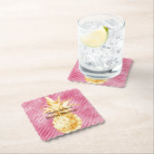 ピンクグラムストライプ金ゴールド熱帯性パイナップル ペーパーコースター (インサイチュ)