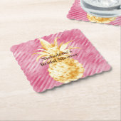 ピンクグラムストライプ金ゴールド熱帯性パイナップル ペーパーコースター (アングル)