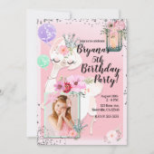 ピンクグラムディヴァラマプリンセス誕生日パーティー写真 招待状 (正面)