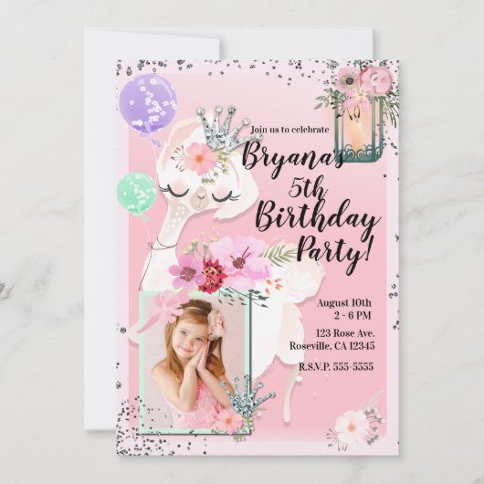 ピンクグラムディヴァラマプリンセス誕生日パーティー写真 招待状 (正面)