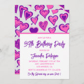 ピンクグラムハートパターン39歳の誕生日招待状 招待状 (正面/裏面)