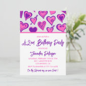 ピンクグラムハートパターン42歳の誕生日招待状 招待状 (スタンド正面)