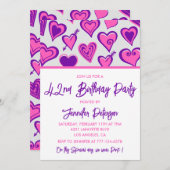ピンクグラムハートパターン42歳の誕生日招待状 招待状 (正面/裏面)