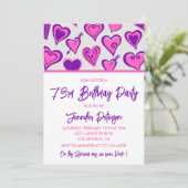 ピンクグラムハートパターン73歳の誕生日招待状 招待状 (スタンド正面)