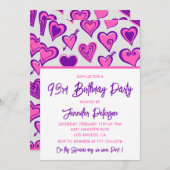 ピンクグラムハートパターン93歳の誕生日招待状 招待状 (正面/裏面)