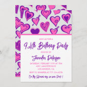 ピンクグラムハートパターン94歳の誕生日招待状 招待状 (正面/裏面)