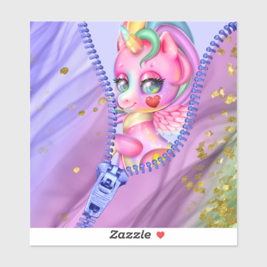 ピンクグラムパステルホワイトユニコーンピークブジッパー シール (シート)