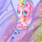 ピンクグラムパステルホワイトユニコーンピークブジッパー シール (正面)