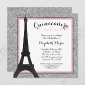 ピンクグラムパリスフェイクシルバーグリッターキンセアニェラ 招待状 (正面/裏面)