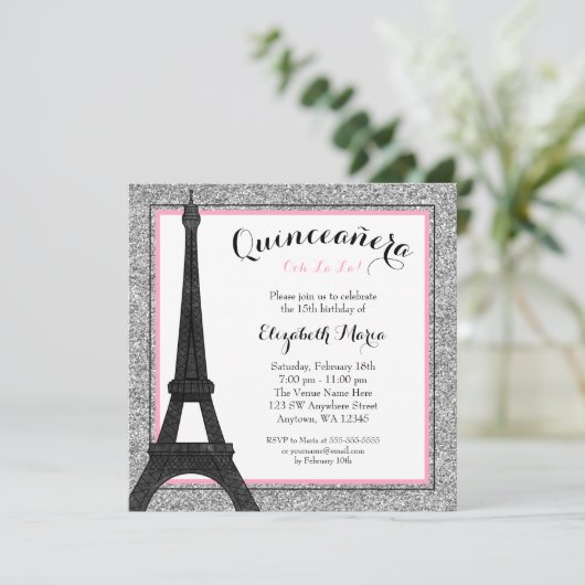 ピンクグラムパリスフェイクシルバーグリッターキンセアニェラ 招待状 (スタンド正面)