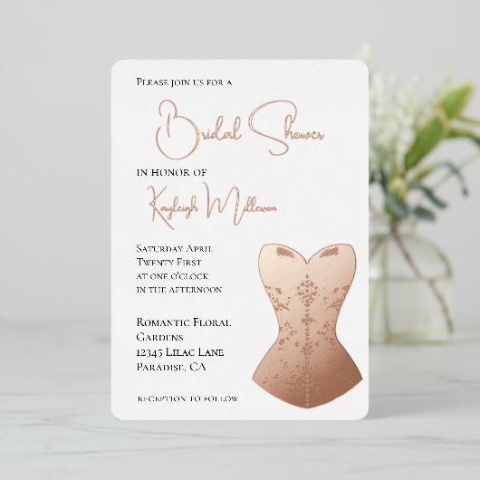 ピンクグラムパールツーハートブライダルシャワー 箔招待状 (立ち正面)