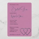 ピンクグラムパールツーハートブライダルシャワー 箔招待状 (正面)