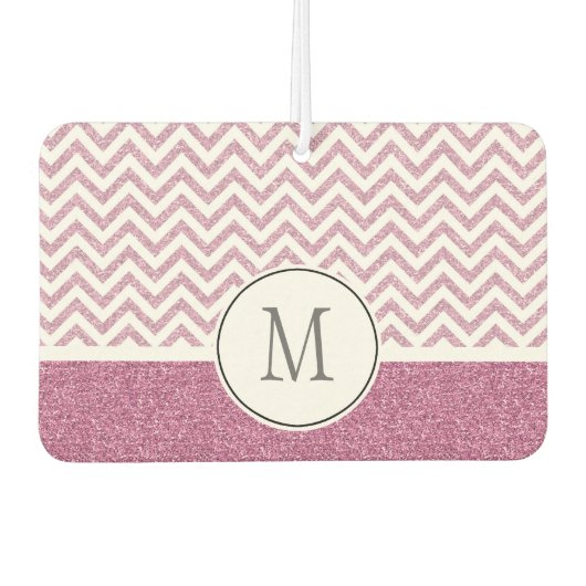 ピンクグラムフェイクグリッターシェブロン カーエアーフレッシュナー (正面)