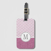 ピンクグラムフェイクグリッターシェブロン ラゲッジタグ (正面縦)