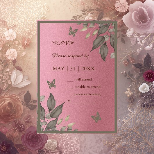 ピンクグラムフローラユーカリ結婚プス 出欠カード