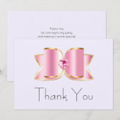 ピンクグラムボウとセンタージェムストーンパーティー サンキューカード (正面/裏面)