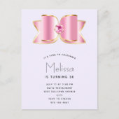ピンクグラムボウとセンタージェムストーン誕生日 インビテーションポストカード (正面)