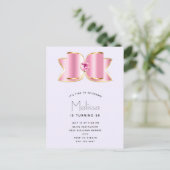 ピンクグラムボウとセンタージェムストーン誕生日 インビテーションポストカード (スタンド正面)