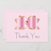 ピンクグラムボウとセンタージェムストーン誕生日 サンキューカード (正面/裏面)