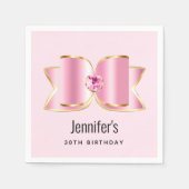 ピンクグラムボウとセンタージェムストーン誕生日 スタンダードカクテルナプキン (正面)