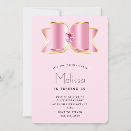 ピンクグラムボウとセンタージェムストーン誕生日 招待状