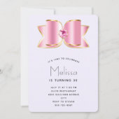 ピンクグラムボウとセンタージェムストーン誕生日 招待状 (正面)
