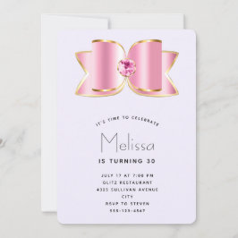 ピンクグラムボウとセンタージェムストーン誕生日 招待状