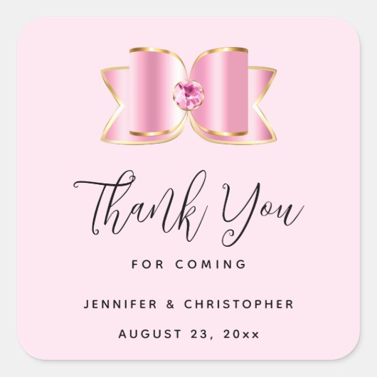 ピンクグラムボウとセンタージェム結婚ズサンキュー スクエアシール (正面)