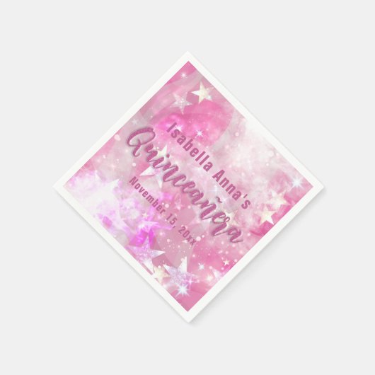 ピンクグラムモダングリーミングスターリーキンセアニラ スタンダードカクテルナプキン (角)