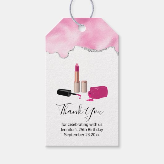 ピンクグラムリップスティック&爪、 ネイルポーランドサンキューサンキュー ギフトタグ (正面)