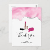 ピンクグラムリップスティック&爪、 ネイルポーランドサンキューサンキュー ポストカード (正面/裏面)