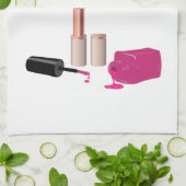 ピンクグラムリップスティック&爪、 ネイルポーランド美しいをテーマに キッチンタオル (折り畳み)