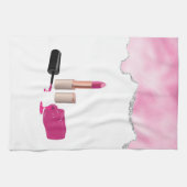 ピンクグラムリップスティック&爪、 ネイルポーランド美しいをテーマに キッチンタオル (横)