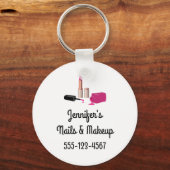 ピンクグラムリップスティック&爪、 ネイルポーランド美しいをテーマに キーホルダー (正面)