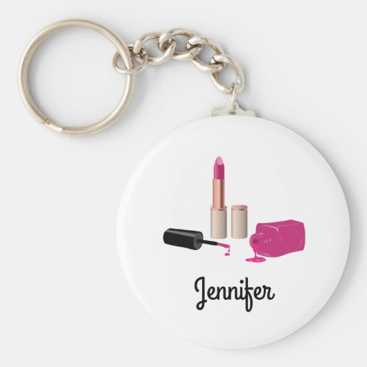 ピンクグラムリップスティック&爪、 ネイルポーランド美しいをテーマに キーホルダー (正面)